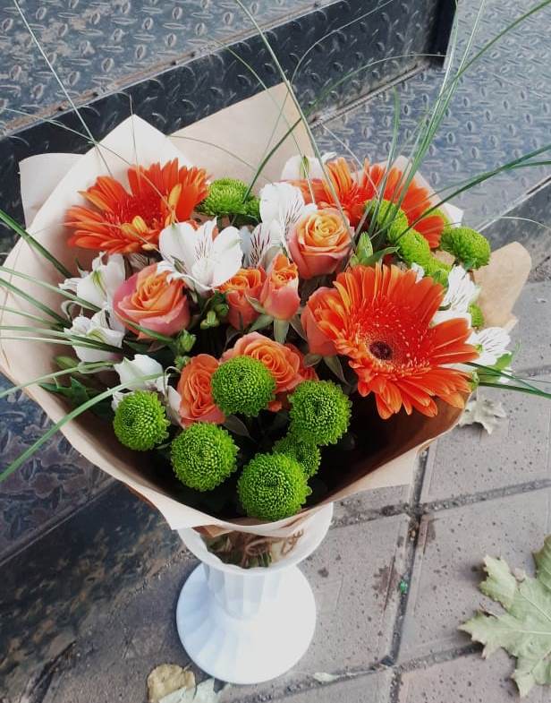 Букет цветов из: Герберы, Хризантемы, Альстромерии и Розы в Воскресенском