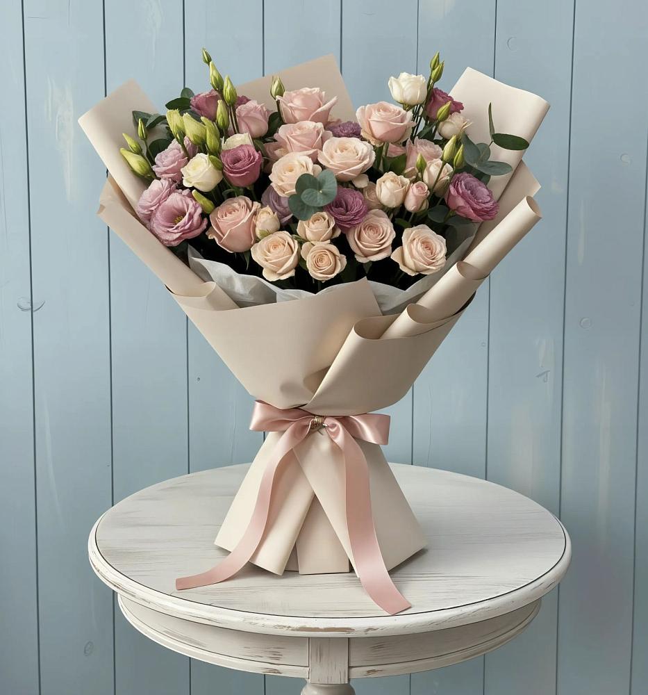 Букет цветов из: Розы и Лизиантусы в Воскресенском