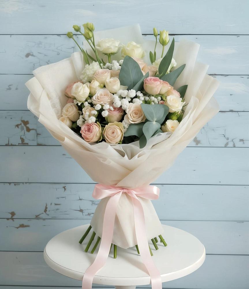 Букет цветов из: Розы и Лизиантусы в Воскресенском