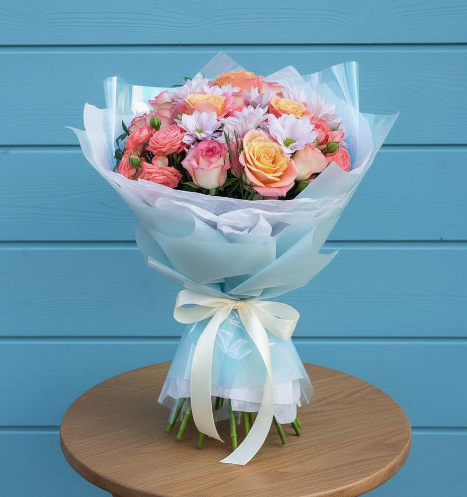 Букет цветов из: Хризантемы и Розы в Воскресенском