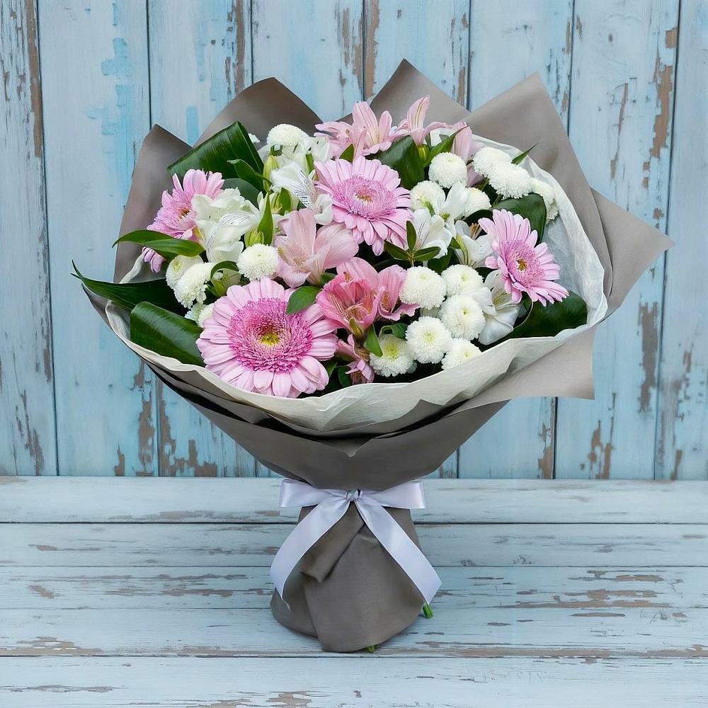 Букет цветов из: Герберы, Альстромерии и Хризантемы в Воскресенском