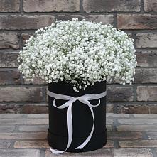 Цветочная композиция из Гипсофила в шляпной коробке в Воскресенском