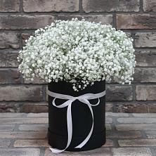 Цветочная композиция из Гипсофила в шляпной коробке в Воскресенском
